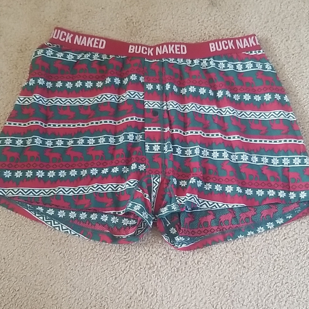 Duluth Trading Co Red and Green Holiday Reindeer Boxer Shorts